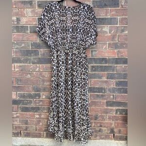 America & Beyond sheer leopard print coverup tie front chic boho beachy floaty